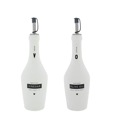 Bastion Collections BC Vinegar & Olive Oil Flaschen Set incl. Ausgießer Keramik Weiss schwarz Keramikgeschirr Küchenaccessoires Gedeckter Tisch im Sale